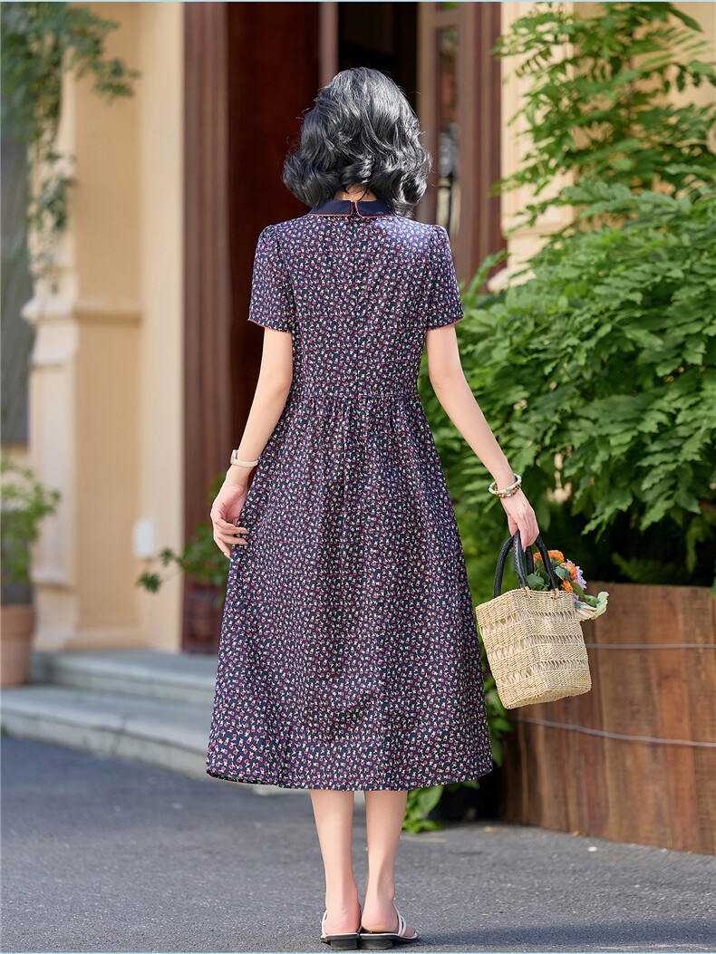 田园风碎花刺绣连衣裙女春夏收腰显瘦中长裙（细节图颜色为准）,女装连衣裙,水衣源