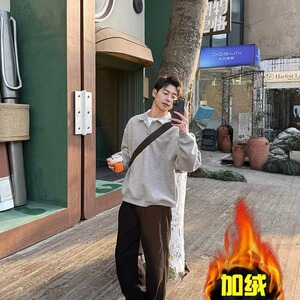 高级感POLO衫加绒卫衣宽松复古慵懒氛围感翻领长袖上衣WYR57图片