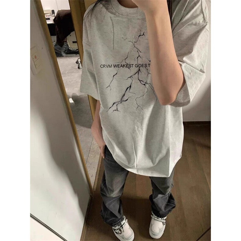 潮牌闪电字母短袖t恤女夏季高街时尚潮上衣宽松休闲半袖T053,男装T恤,星座1116A（原606A-3）