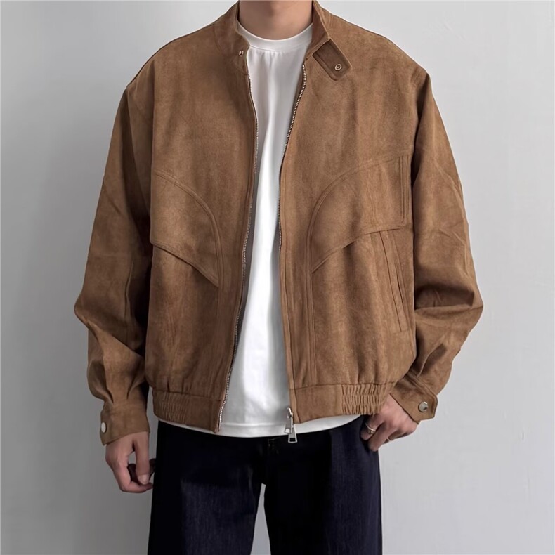 春秋韩版时髦vintage复古系扣立领麂皮绒夹克男士宽松短款外套潮，男装夹克，星座506A