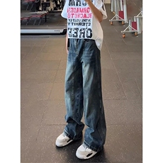 水洗解构弯刀牛仔裤女秋冬新款美式宽松阔腿廓形拖地裤子NZY123，男装牛仔裤，星座516A