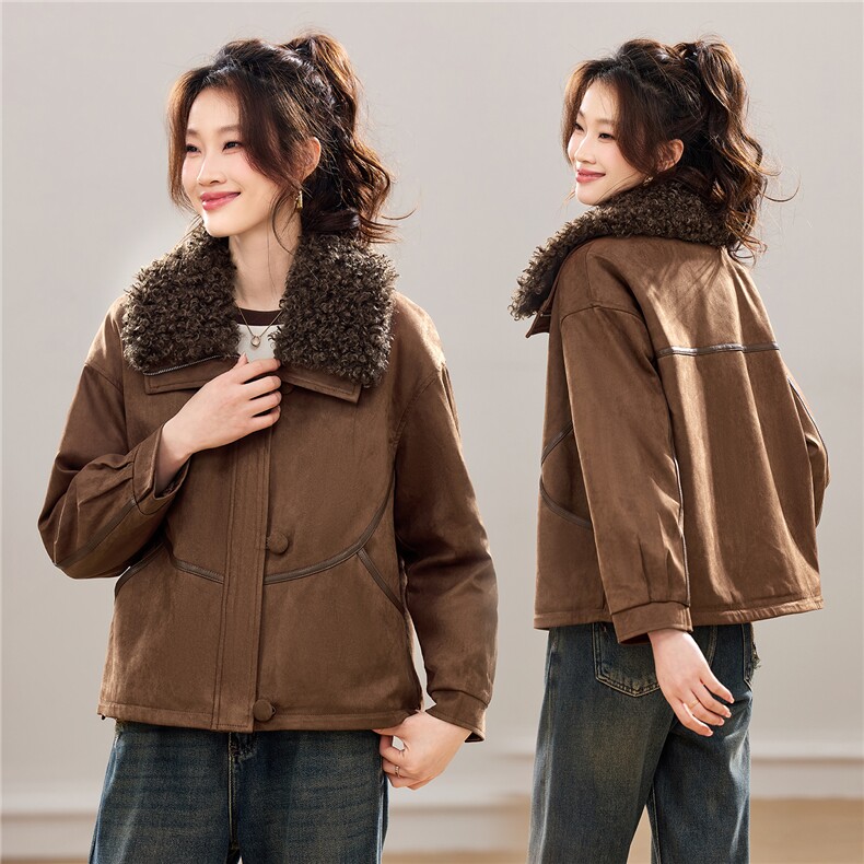 现货25冬新款麂皮绒加厚毛毛外套衣珂纱朗2D044-811-P175-K265,女装派克服,衣珂纱朗