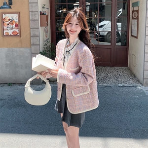 法式小香风外套女春秋2025甜美气质v领韩版名媛粉色精致高端上衣图片