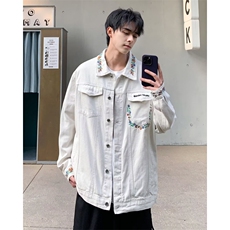 设计感刺绣外套男2024秋季新款牛仔夹克宽松港风潮牌痞帅工装上衣，男装夹克，星座410-7