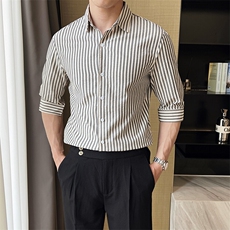 夏季男士七分袖条纹衬衫男休闲修身休闲衬衣A236-C665-P55，男装衬衫，电商A236