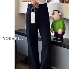 高腰牛仔裤女秋冬潮显瘦直筒窄版垂感拖地裤NZK342加绒p48常规P38，女装牛仔裤，星座302B-2