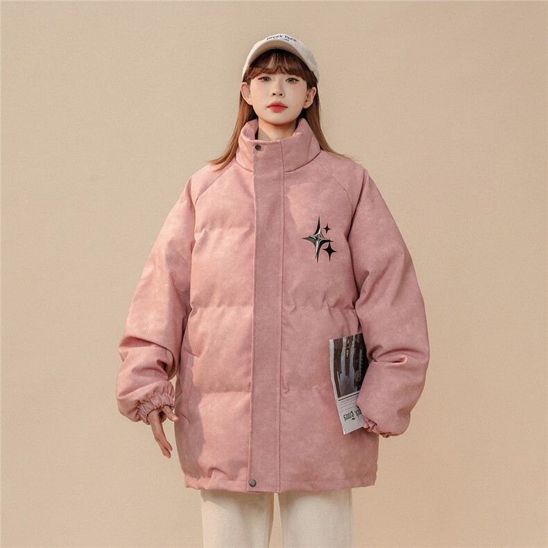 1PU皮复古做旧可拆卸四芒星胸针大码M-5XL棉衣男MY77721P128控168，男装棉衣，星座226-2