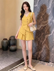 时尚气质减龄套装女夏季新款不规则无袖马甲上衣阔腿短裤两件套潮，女装套装/套裙，江南