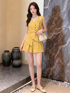 时尚气质减龄套装女夏季新款不规则无袖马甲上衣阔腿短裤两件套潮图片