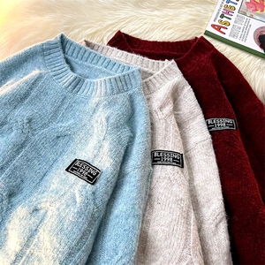 8XL-M圆领毛衣男秋冬慵懒风宽松情侣装麻花针织羊毛衫MY19004P68图片