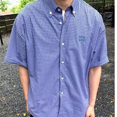 现货蓝色格子衬衫夏季短袖S66-P28，男装衬衫，星座1212