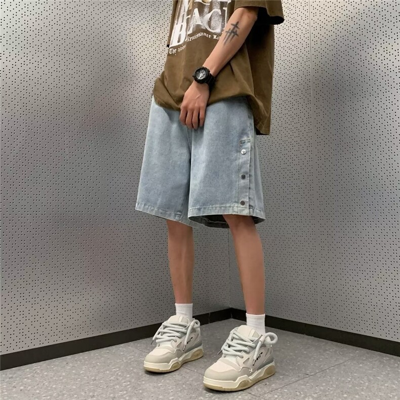 高街排扣牛仔短裤男女夏季宽松休闲中裤美式复古五分裤DK5031-P42,男装牛仔裤,星座1008
