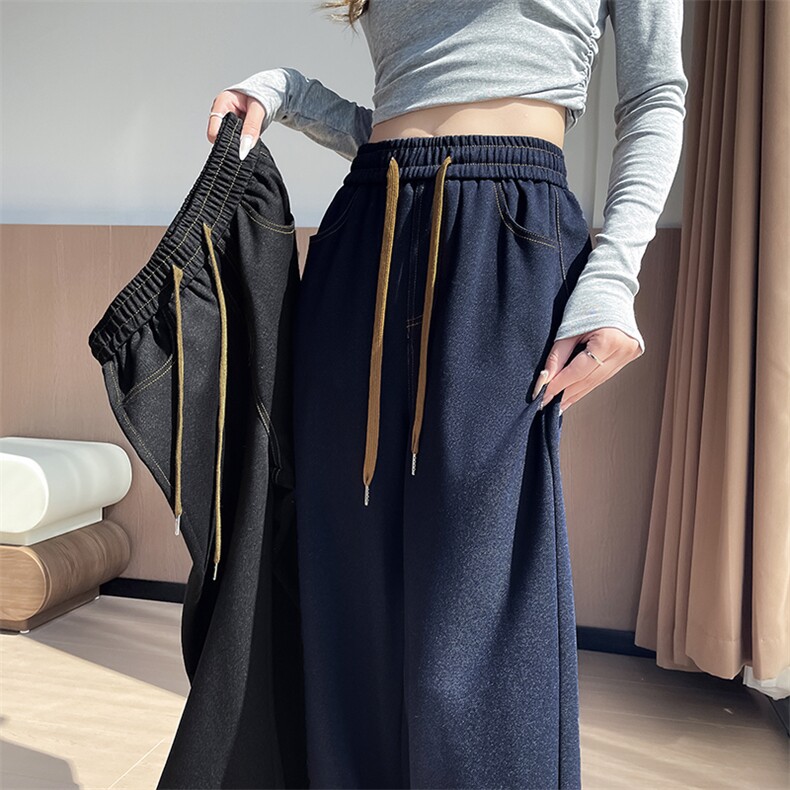 复古阔腿牛仔裤女秋冬宽松显瘦垂感慵懒直筒裤拖地裤长裤子,女装休闲裤,云美莎专业女裤-全店现货