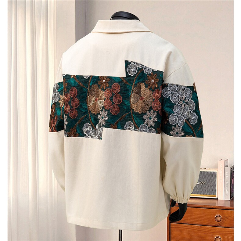 港风模特休闲宽松刺绣外套男潮拼接翻领工装夹克男7568P85控118，男装夹克，星座227-7