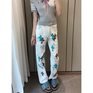 【现货】DKH31-特批70原版高品质重工十字架刺绣直筒牛仔裤潮图片
