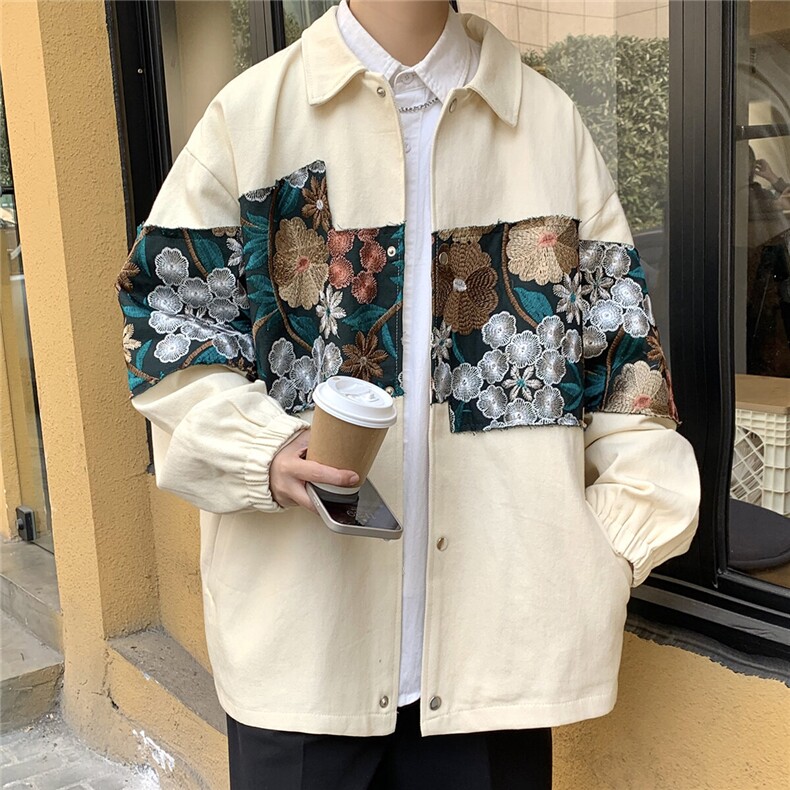 12025秋季港风休闲大码M-5XL宽松潮拼接翻领夹克男7568P85控118,男装夹克,星座226-2