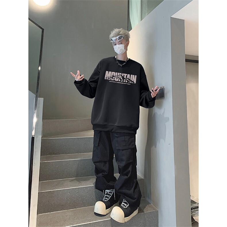 抖音品质秋季新款美式潮流仿棉圆领卫衣wycm4037-特批28控49,男装卫衣,星座605(原A050)