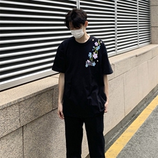 万针全刺绣解构设计260克重磅双纱纯棉高品质美式高街短袖T恤特39，男装T恤，电商A486