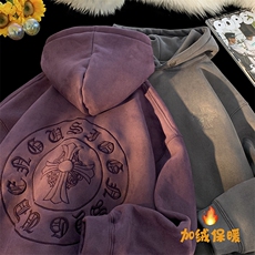 冬季加绒加厚连帽麂皮十字绒刺绣连帽卫衣YT05P75M-4XL，男装卫衣，星座712