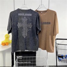美式做旧暗黑十字架印花短袖T恤男女设计感小众宽松半袖TX313-P35，男装T恤，星座1008