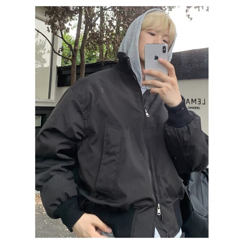 cleanfit藏蓝色飞行夹克棉服男春季薄款美式短款外套立领棉衣男生,男装夹克,电商B327