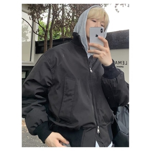 cleanfit藏蓝色飞行夹克棉服男春季薄款美式短款外套立领棉衣男生图片