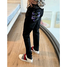 春季新款后兜提花印花牛仔裤男女网红同款直筒休闲小脚学生九分裤，男装牛仔裤，星座506A