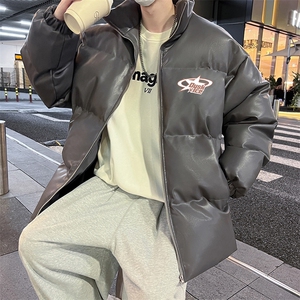 新款立领pu皮印花棉衣男秋冬季加厚面包服外套保暖棉服MY621-P115图片