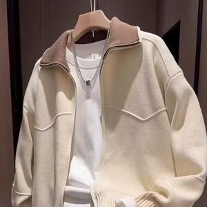 针织衫男女韩版潮流拼色帅气宽松2025秋冬ins毛衣外套MZ872-P68图片