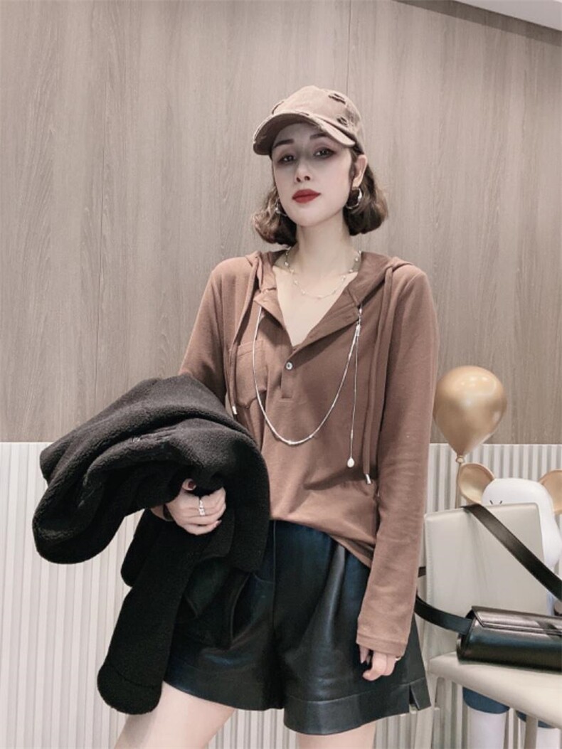 帽子双面灯芯羊绒打底衫ＭＬ，其它，可纳奇