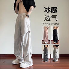 抖音品质冰丝透气垂感直筒宽松阔腿休闲裤B315-K24105-特P30控58，男装休闲裤，电商B315