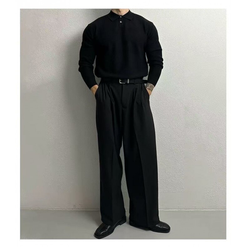 翻领针织Polo衫男士秋冬季韩系宽松慵懒风纯色套头长袖毛衣,男装针织衫/毛衣,星座410-6（原星座1304-1）