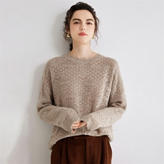 羊绒花边圆领长袖套头纯色镂空提花羊绒衫,女装羊绒衫,旭日羊绒, 羊绒花边圆领长袖套头纯色镂空提花羊绒衫,女装羊绒衫,旭日羊绒,