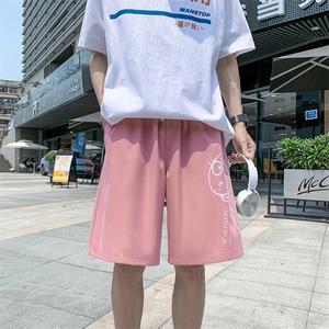 K202 P25 外景 加大码宽松休闲百搭港风恐龙印花青年沙滩裤五分裤图片