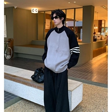 针织开衫男女韩版潮流拼色百搭袖子三条杠2024冬季毛衣MZ673-P55，男装针织衫/毛衣，星座412-2
