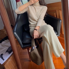 秋冬新款女时尚百搭显瘦纯色潮流阔腿裤高腰宽松直筒长裤舒适保暖，女装休闲裤，恩泰羊绒