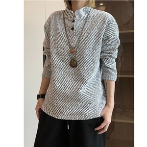 雪尼尔长袖T恤男女设计感立领POLO衫情侣内搭打底衫卫衣WYX07图片