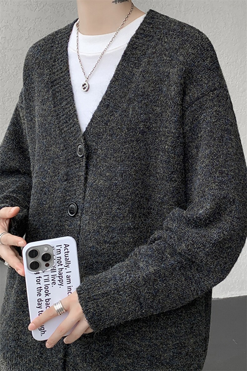 幻彩马海毛V领开衫毛衣男春秋美式复古宽松慵懒风针织衫休闲外套,男装针织衫/毛衣,电商B312