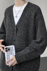 幻彩马海毛V领开衫毛衣男春秋美式复古宽松慵懒风针织衫休闲外套，男装针织衫/毛衣，电商B312