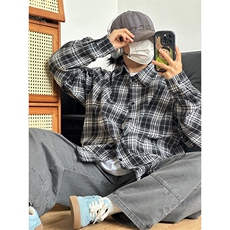 衬衫男2025春季新款港风大码宽松格子长袖衬衣外套CS275-P35，男装衬衫，星座301C-5