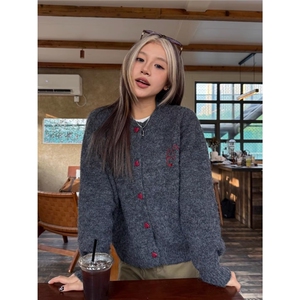 韩系氛围感穿搭减龄洋气毛衣大码女装胖mm秋款外穿慵懒风开衫外套图片
