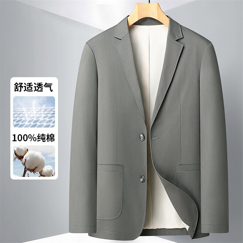 2025年新款春季纯棉休闲西服男士中年商务休闲小西装单西外套,男装西服,钱塘723