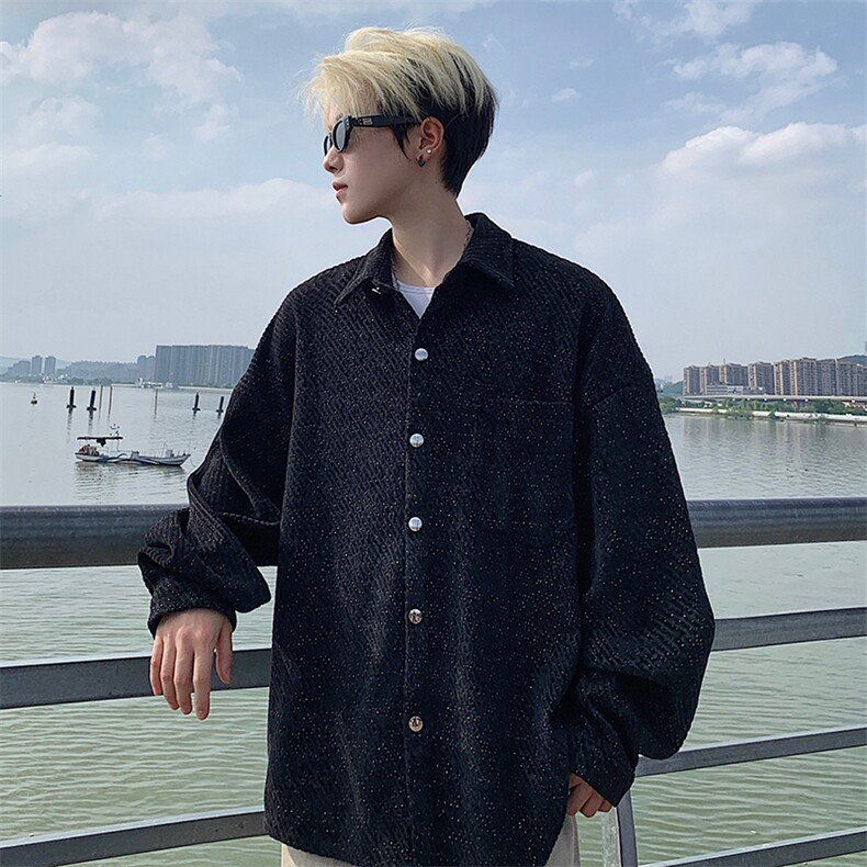 衬衫男秋季新款港风宽松大码小香风长袖衬衣CS7002-P42，男装衬衫，星座214-3