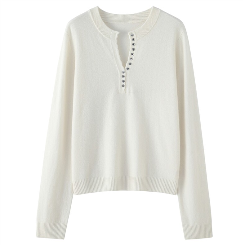 2025年秋季时尚百搭简约单排扣水滴领，女装羊绒衫，东业羊绒