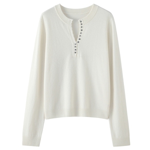 2025年秋季时尚百搭简约单排扣水滴领，女装羊绒衫，东业羊绒