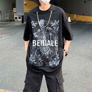 潮牌亚比风衣服男女宽松项链装饰骷髅短袖T恤半袖T0838-P26图片