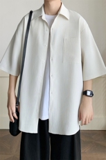 春夏季男女款短袖纯色衬衫ins百搭学生宽松港风外套DX102-特P30，男装衬衫，电商A178