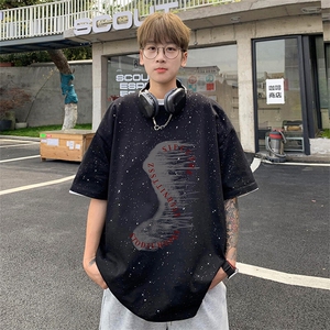 可48小时发货支持抖音得物来样二开 美式满天星亮片短袖T恤MTX640图片
