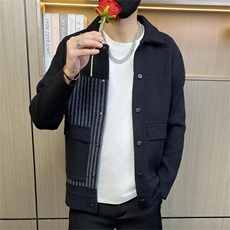 M3835-P90秋冬新款男士开衫加厚轻商务翻领单排纽扣针织开衫外套，女装短外套，电商D310B-1