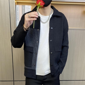 M3835-P90秋冬新款男士开衫加厚轻商务翻领单排纽扣针织开衫外套图片